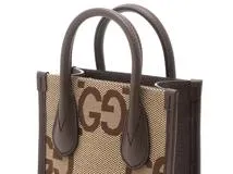 GUCCI　グッチ　ジャンボGG 2wayバッグ　ベージュ　ブラウン　キャンバス　カーフ　699406【431】2148103798306