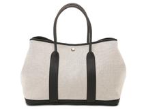 HERMES　エルメス　ガーデンパーティPM　ナチュラル/ブラック　シルバー金具　トワルアッシュ/カーフ　Y刻印【432】2148103798535