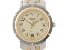 HERMES　エルメス　クリッパーコンビ　アイボリー文字盤　GP/SS　CL4.220　クォーツ　レディース腕時計【431】