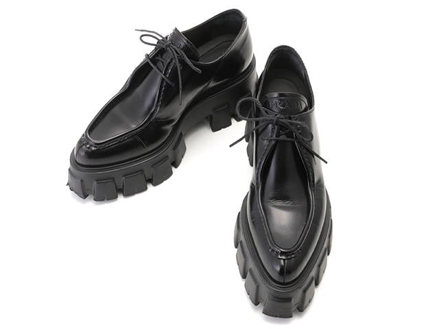 PRADA　プラダ　モノリスレザーシューズ　レディース36　ブラック　レザー　055-1E719M　2148103801211　【432】