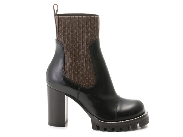 LOUIS VUITTON　ルイヴィトン　スタートレイル ナノモノグラムアンクルブーツ　レディース35ハーフ　ブラック/ブラウン　レザー　2148103801327　【432】