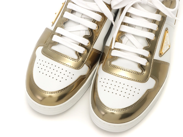 PRADA　プラダ　ダウンタウンスニーカー　メンズ7　ホワイト/ゴールド　レザー　2EE364　2148103801426　【432】