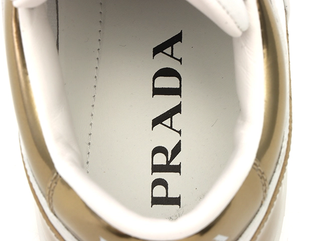 PRADA　プラダ　ダウンタウンスニーカー　メンズ7　ホワイト/ゴールド　レザー　2EE364　2148103801426　【432】