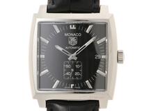 TAG HEUER タグ・ホイヤー モナコ WW2110.FC6177 SS/革 自動巻き メンズ ブラック文字盤【430】2148103802645