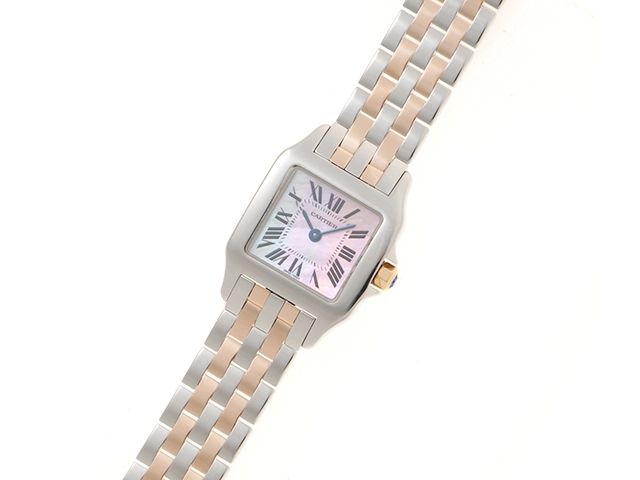 Cartier カルティエ レディース クオーツ サントスドゥモアゼルSM W25074Y9 ピンクシェル文字盤 K18PG/SS【472】HK