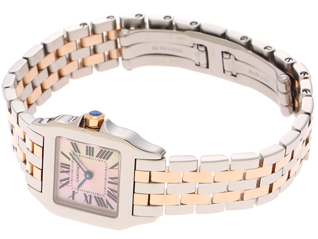 Cartier カルティエ レディース クオーツ サントスドゥモアゼルSM W25074Y9 ピンクシェル文字盤 K18PG/SS【472】HK