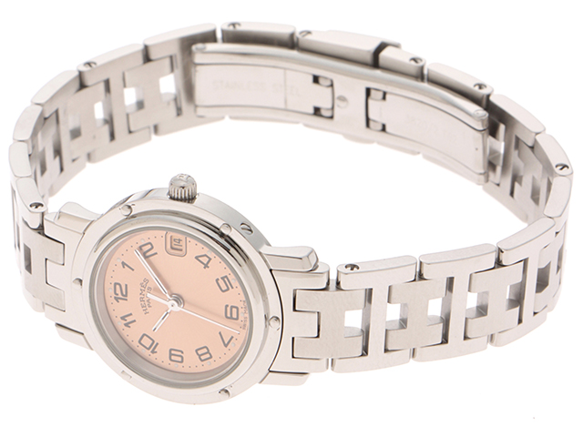 HERMES エルメス クリッパー CL4.210 ピンク文字盤 ステンレス