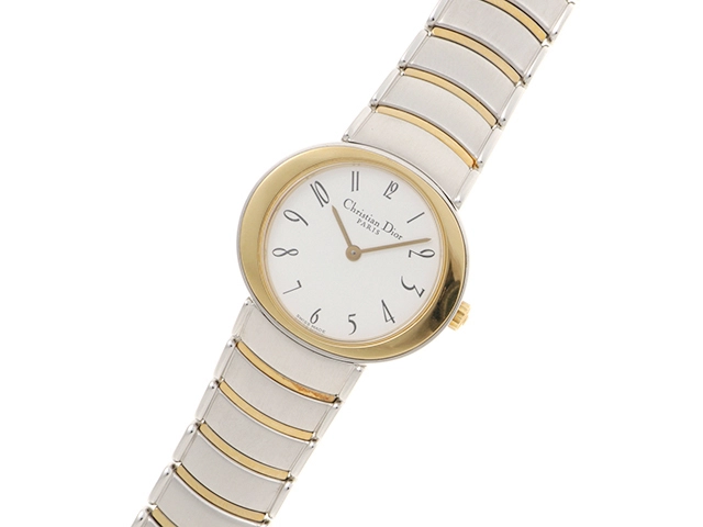 Dior ディオール 腕時計 D76-200 SS/GP ホワイト文字盤 クオーツ【472】MN