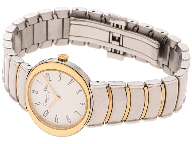 Dior ディオール 腕時計 D76-200 SS/GP ホワイト文字盤 クオーツ【472】MN