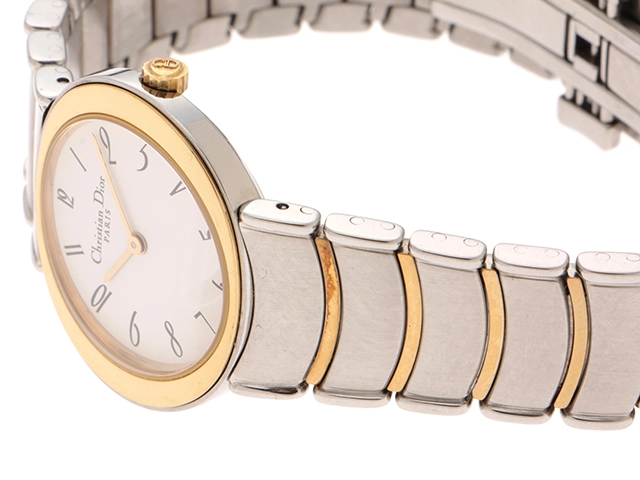 Dior ディオール 腕時計 D76-200 SS/GP ホワイト文字盤 クオーツ【472】MN