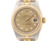 Z番　ROLEX　ロレックス　時計　デイトジャスト　179173G　シャンパンゴールド文字盤　10Pダイヤ　YG/SS　自動巻き　レディース　M