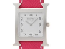 HERMES　エルメス　Hウォッチ　HH1.510　SS/革ベルト　ホワイト文字盤　ピンク　ユニセックス　□N刻印【431】