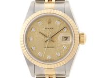 A番1999年並行品 ROLEX ロレックス デイトジャスト26 69173G ステンレス／K18イエローゴールド 10Pダイヤモンド彫りコンピューターシャンパン文字盤 自動卷【472】SJ