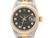 W番　ROLEX ロレックス 腕時計　デイトジャスト26ｍｍ　69173G　ステンレス／K18イエローゴールド 10Pダイヤモンドブラック文字盤 自動卷【437】