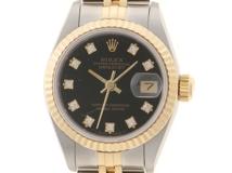E番 ROLEX ロレックス 腕時計 デイトジャスト26 69173G ステンレス／K18イエローゴールド 10Pダイヤモンドブラック文字盤 自動卷【472】SJ
