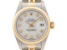 W番　ROLEX　ロレックス　デイトジャスト　69173G　ホワイト文字盤10Pダイヤモンド　女性用自動巻時計【473】