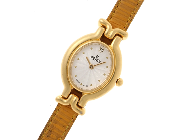 FENDI フェンディ  レディース時計 カメレオン チェンジベルト 640L シルバー文字盤 ゴールドプレート/革 クオーツ【472】UH