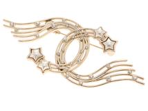 CHANEL　シャネル　スターココマーク ブローチ　アクセサリー　ゴールドメッキ　GP　ラインストーン　フェイクパール　（2148103808111）【200】