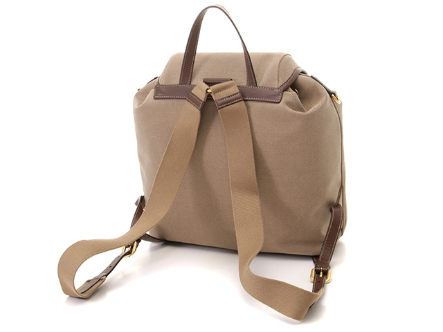 PRADA プラダ ロゴリュックサック キャンバス/レザー カーキ/ブラウン 1BZ006【472】YK