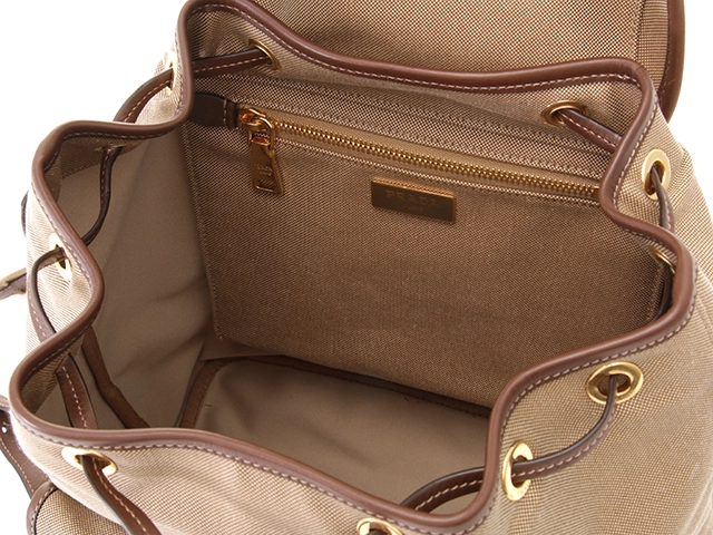 PRADA プラダ ロゴリュックサック キャンバス/レザー カーキ/ブラウン 1BZ006【472】YK