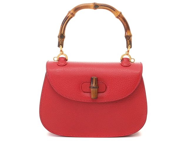 GUCCI　グッチ　バンブー　２wayバッグ　レッド　レザー　【471】　Y
