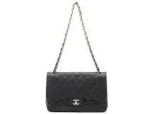 CHANEL シャネル デカマトラッセ30 ＷフラップＷチェーンショルダーバッグ ブラック SV キャビア 2148103809439【200】
