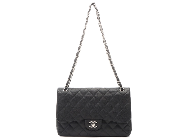 CHANEL シャネル デカマトラッセ30 ＷフラップＷチェーンショルダーバッグ ブラック SV キャビア 2148103809439【200】