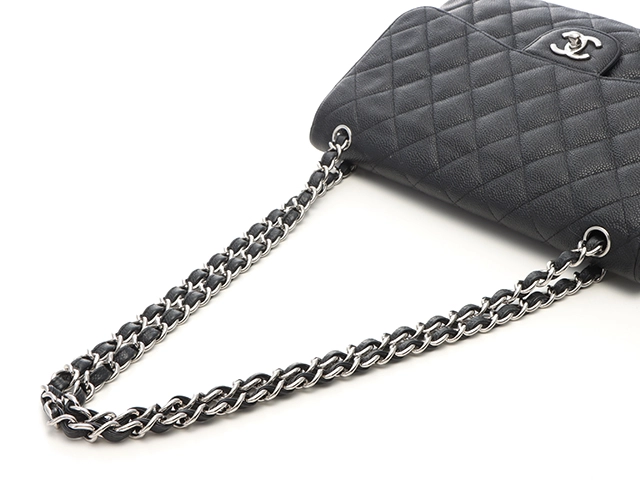 CHANEL シャネル デカマトラッセ30 ＷフラップＷチェーンショルダーバッグ ブラック SV キャビア 2148103809439【431】