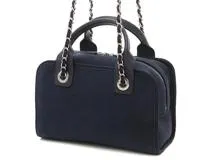CHANEL　シャネル　2wayショルダーバッグ　ドーヴィル　ボウリングバッグ　ネイビー／ＳＶ　キャンバス／レサー　A92749【431】2148103809798