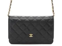 CHANEL　シャネル　マトラッセ　チェーンウォレット　ブラック　GP金具　キャビア【433】2148103810244
