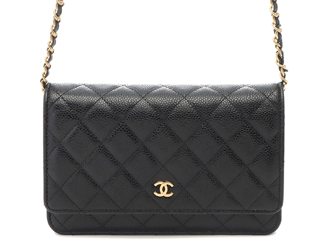 CHANEL　シャネル　マトラッセ　チェーンウォレット　ブラック　GP金具　キャビア【433】2148103810244