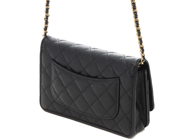 CHANEL　シャネル　マトラッセ　チェーンウォレット　ブラック　GP金具　キャビア【471】2148103810244