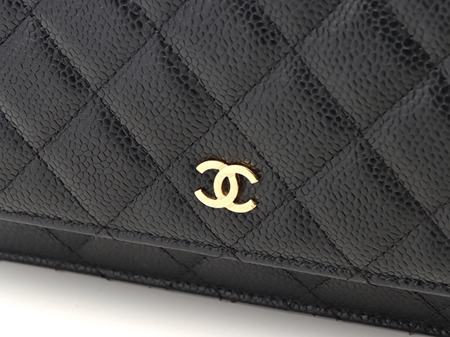 CHANEL　シャネル　マトラッセ　チェーンウォレット　ブラック　GP金具　キャビア【471】2148103810244
