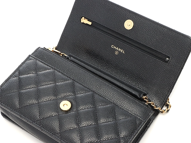 CHANEL　シャネル　マトラッセ　チェーンウォレット　ブラック　GP金具　キャビア【471】2148103810244