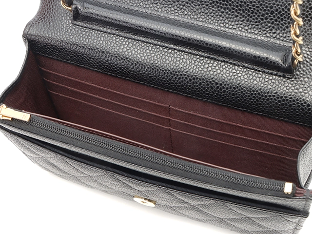 CHANEL　シャネル　マトラッセ　チェーンウォレット　ブラック　GP金具　キャビア【471】2148103810244