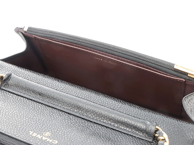 CHANEL　シャネル　マトラッセ　チェーンウォレット　ブラック　GP金具　キャビア【471】2148103810244