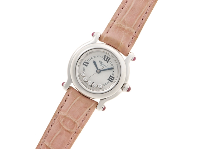 Chopard 　　ショパール 　 ハッピースポーツ 　　5Pダイヤ     ホワイト文字盤  　　SS/アリゲーターレザー 　　27/8245-21 　　レディース　　【436】　　2148103811654