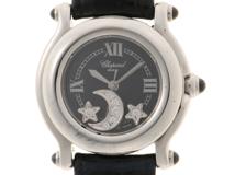 Chopard ショパール ハッピースポーツ ムーンスター　27/8245-23　SS/革　ブラック文字盤　ダイヤモンド ルビー クォーツ　【431】2148103811753