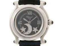 Chopard ショパール ハッピースポーツ ムーンスター　27/8245-23　SS/革　ブラック文字盤　ダイヤモンド ルビー クォーツ　【431】2148103811753