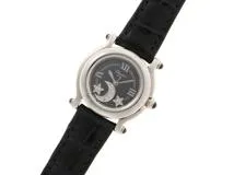 Chopard ショパール ハッピースポーツ ムーンスター　27/8245-23　SS/革　ブラック文字盤　ダイヤモンド ルビー クォーツ　【431】2148103811753