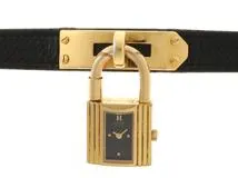 HERMES　エルメス　時計　ケリーウォッチ　GP/革　クオーツ　ブラック文字盤【431】2148103812248