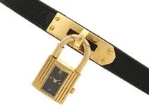 HERMES　エルメス　時計　ケリーウォッチ　GP/革　クオーツ　ブラック文字盤【431】2148103812248