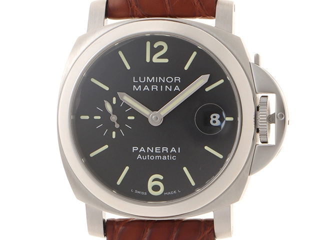 Q番　PANERAI　パネライ　時計　ルミノール マリーナ　PAM00048　ブラック文字盤　ステンレススチール/クロコダイルレザー　自動巻き
