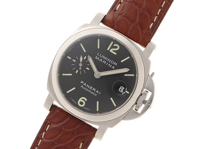 Q番　PANERAI　パネライ　時計　ルミノール マリーナ　PAM00048　ブラック文字盤　ステンレススチール/クロコダイルレザー　自動巻き
