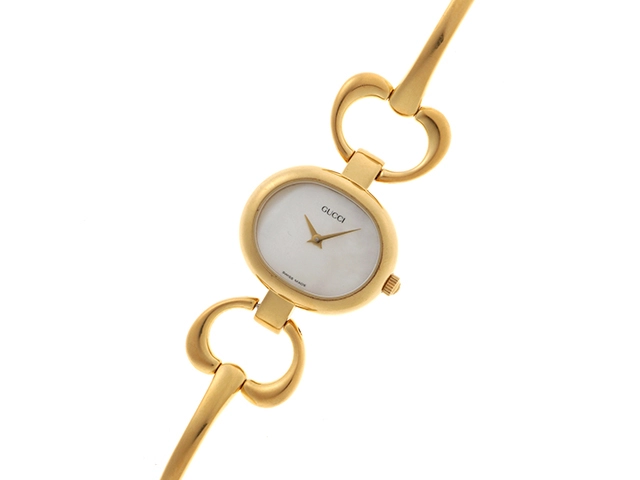 GUCCI グッチ レディース クオーツ バングルウォッチ 1600 ホワイトシェル文字盤 GP【472】HK