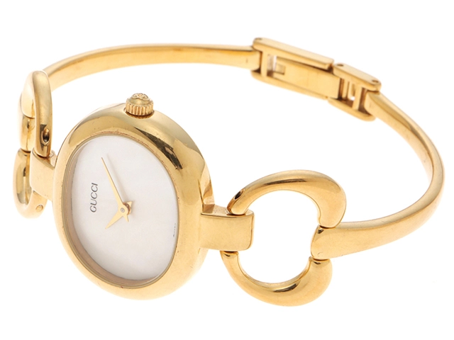 GUCCI グッチ レディース クオーツ バングルウォッチ 1600 ホワイトシェル文字盤 GP【472】HK