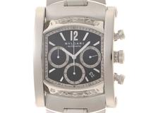 BVLGARI ブルガリ 腕時計 2012年正規品 アショーマ クロノ AA48SCH ステンレス ブラック文字盤 クオーツ【472】SJ