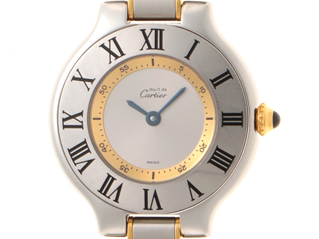 Cartier カルティエ マスト21SM W1007521 SS ステンレススチール 金メッキ シルバー文字盤 クォーツ 【460】2148103815652