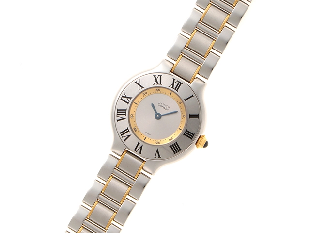 Cartier カルティエ マスト21SM W1007521 SS ステンレススチール 金メッキ シルバー文字盤 クォーツ 【460】2148103815652