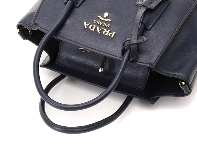 PRADA　プラダ　2WAYバッグ　1BG369　ネイビー　レザー　RFID内蔵【433】2148103816925